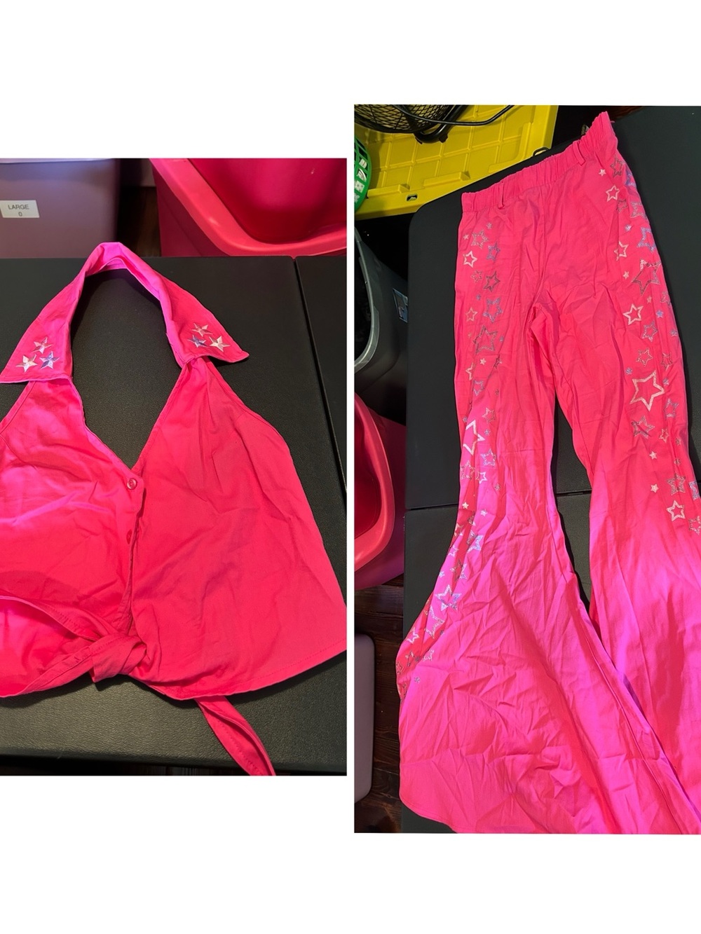Dolls kill sugar thrillz total super star Barbie Pink flare pants & top M